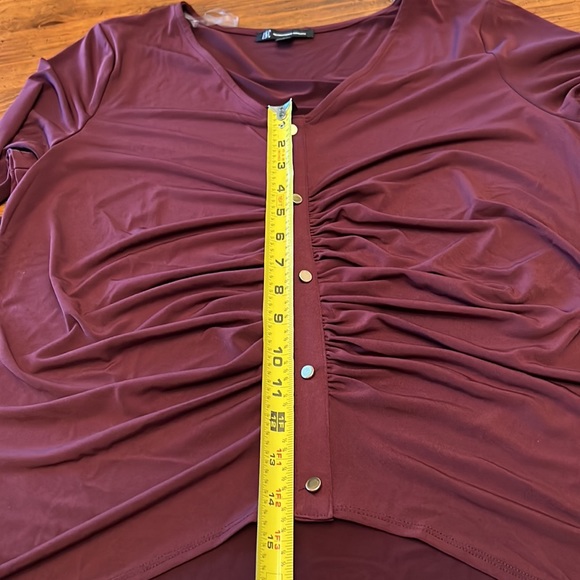 NWT INC International Concepts Long Sleeve Ruched Burgundy Blouse Large - Picture 10 of 10